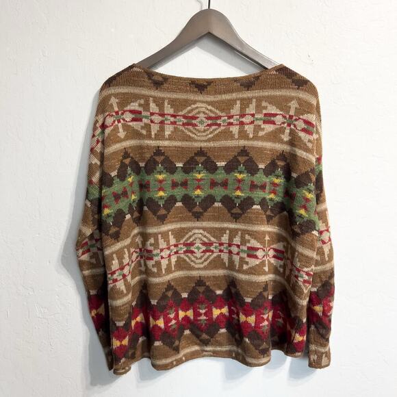Denim & Supply Ralph Lauren Southwest Aztec Knit Sweater LightWeight Large Brown - Picture 2 of 5